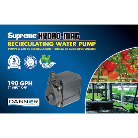 Danner 190 GPH Hydro-Mag pump with adjustble flow control. 10' Power cord. 40120